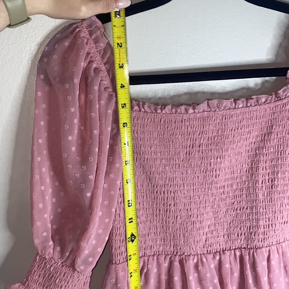 🎱Adorable pink polka dot puffy sleeves dress! - Picture 4 of 7